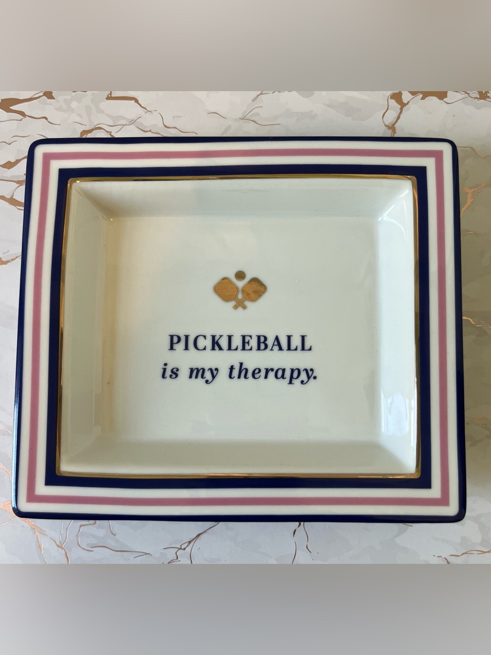 TWO’S COMPANY PICKLEBALL IS MY THERAPY CERAMIC TRINKET TRAY/DISH - NEW